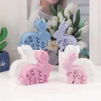 Easter Floral Bunny Silicone Molds - 2 Styles Rabbit Shapes With Flower Patterns , Durable & Easy-Release For Candle, Plaster, Resin, Clay Crafts, Ideal For DIY Projects, Easter Decor & Handmade Gifts
