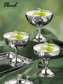 shoxil 1件套不锈钢带底座甜点杯、甜点碗、冰淇淋杯、蛋糕杯、布丁盛盘和托盘，非常适合家庭聚会、户外露营、居家下午茶、斋月礼物。 - 杯子 - 查看 2