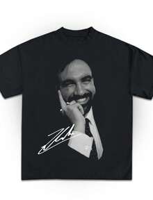 Camiseta con estampado del rostro de Zohran Mamdani para el estilo de alcalde de NYC, Firmas de Zohran Mamdani - Negro - Ver 1