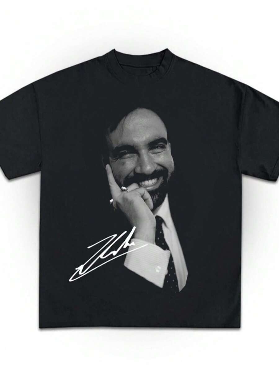 Zohran Mamdani Face Tee For NYC Mayor Style Tee Zohran Mamdani Signatures - Black - View 1