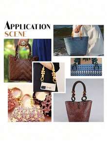 Crochet Bag Bottom With Beaded Bag Handles, Oval Pu Leather Bag Bottom Base Pad Shaper Purse Handles Replacement For Diy Customed Bag Shoulder Bags Purse Making,Ackage Includes 1 Pack Of Oval Long Imitation Leather Bag Bottom And 2 Packs Of Wooden Beaded Replacement Bag Handles; Perfect Kit To Meet Your Demand Of Diy Bag - Multicolor - View 5