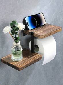 1pc Wall-Mounted Toilet Paper Holder, Wooden Tissue Paper Rack, Bathroom Accessories, Wall-Mounted Paper Towel Holder, Sturdy And Durable, Elegant And Fashionable, Bohemian Style, Suitable For Bathroom, Kitchen, Bedroom, Study, Hallway And Living Room, Wooden Product. Note: Due To Different Shooting Angles And Lighting, There May Be Color Differences, And The Wood Grain Pattern Is Randomly Distributed. - Multicolor - View 2
