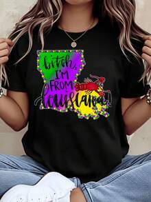 Im From Louisiana Mardi Gras T-Shirt With Crawfish And State Outline Design For Festivals And Celebrations,220g - màu đen - Xem 1
