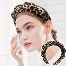 Leopard Print Sponge Headband, Makeup Headband, Halloween Headpiece, Christmas Hair Accessory, Women's Facial Wash Headband, SPA Gift, Party, Casual Wear, Lightweight & Comfortable, Women's Hair Band, Home Beauty Women's Accessory Gift, Animal Print - Coffee Brown - View 4