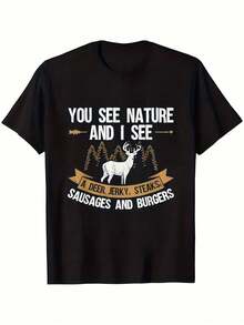 Durable MenS Vintage Deer Hunting Graphic T Shirt 100 Cotton Round Neck All Season Casual Sporty Tee With Fun Meat Theme - màu đen - Xem 1