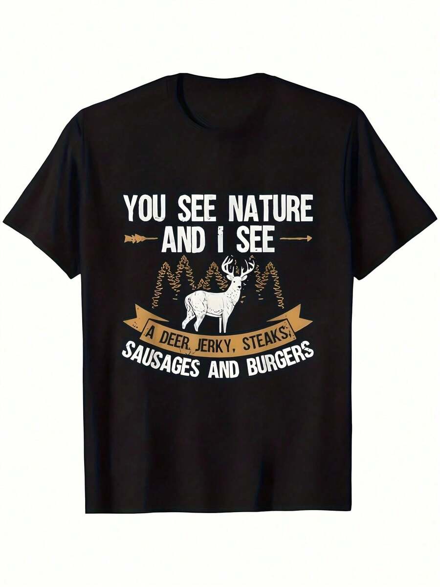 Durable MenS Vintage Deer Hunting Graphic T Shirt 100 Cotton Round Neck All Season Casual Sporty Tee With Fun Meat Theme - màu đen - Xem 1