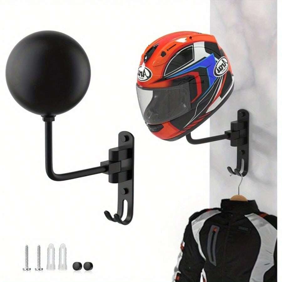 180 Degree Rotatable Helmet Holder - Durable Motorcycle And Bicycle Wall Mount Rack, Space-Saving And Easy Access Display Stand