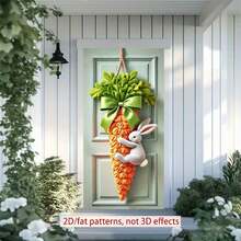 1 pieza Bandera de puerta con diseño plano 2D de conejo y zanahoria - Decoración de poliéster linda para el hogar, exteriores, jardín, porche, patio - 1 pieza - Ver 8