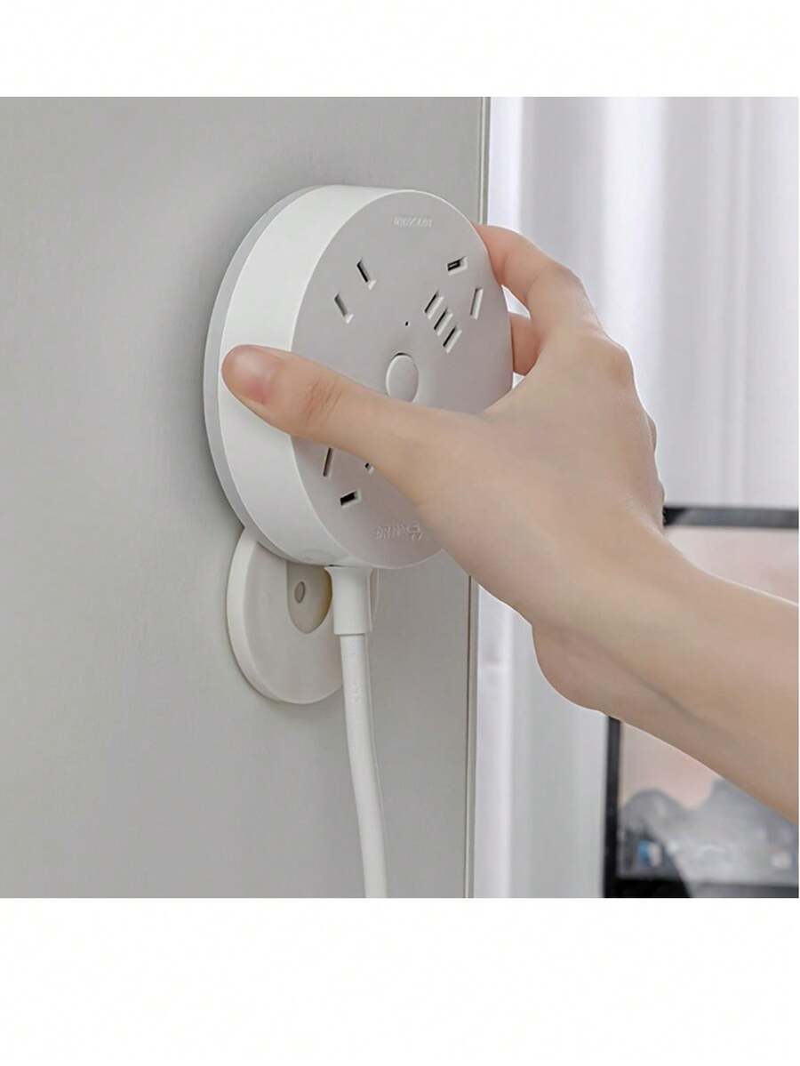 壁挂式插座支架 - 免钻孔设计，带插槽，白色塑料电源板盖，节省空间的开关面板插座架，易于安装（兼容欧标插头），实用挂钩 - 白色 - 查看 1