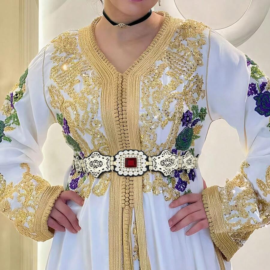 1pc Handmade Rope Waist Belt Chain, Gold Arabic Moroccan Robe Metal Waist Belt With Tassel Decor, Suitable For Summer, School Autumn, Autumn, Halloween