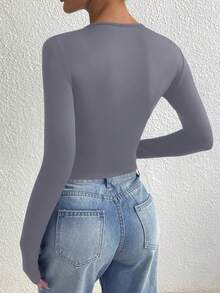 Áo nữ AiTyi, kiểu dáng thoải mái, màu trơn, ôm sát, thời trang tối giản, phong cách Y2K đa năng, phù hợp cho lễ tốt nghiệp, lễ hội hóa trang, lễ Phục sinh, lễ hội âm nhạc, Ngày của Mẹ, mùa xuân/hè. - Xám nhạt - Xem 3