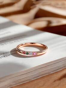 Cincin Batu Permata Opsional Fashion yang Disesuaikan - Rose Gold - View 9