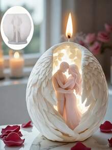 浪漫情人节情侣翅膀蜡烛硅胶模具，3D立体羽毛情侣造型，柔韧易脱模，DIY香薰工艺工具，适用于香氛蜡/石膏/树脂/水泥——完美的家居装饰礼物或派对纪念品，蜡烛制作材料 - 白色 - 查看 6