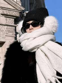 1pc Women's Long Scarf, Minimalist Stylish Versatile Couple Fuzzy Warm Neck Wrap, Multi-Functional Shawl Accessory With Tassels, Fashionable Gift For Men, Christmas Gift - A - View 5