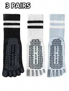 1/3/6双装女士多色专业瑜伽袜，防滑硅胶地板袜，室内普拉提健身袜，春夏中筒袜，分趾袜 - 彩色 - 查看 8