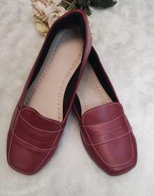 Women's Moccasins, Sizes 34 To 40, Special Comfort Line. Women's Square-Toe Flat Shoe. Special Model With Non-Slip Sole. - 酒紅色 - 查看 1