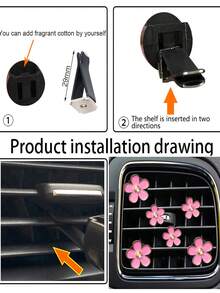6pcs Alloy Daisy Clips For Car Air Vent Decoration, Air Conditioner Accessories - Pink - View 6
