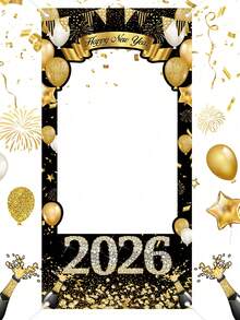 1 Stück 2026 Neujahrs Fotorahmen Banner, 60x120cm Schwarz Gold Glitzer Diamant Neujahrsparty Fotohintergrund, strapazierfähiger Polyesterstoff, Frohes Neues Jahr Fotorequisiten, Silvester Party Zubehör, Frohes Neues Jahr Dekoration 2026 - Verschiedenfarbig - Übersicht 1