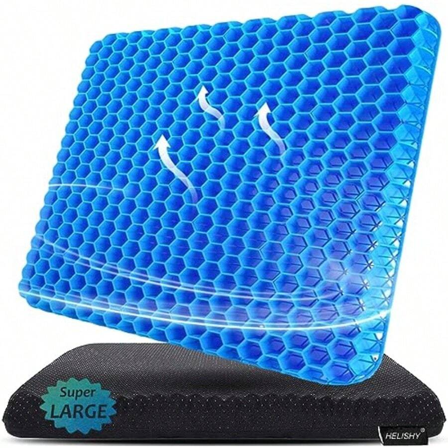 XZGB Gel Seat Cushion For Long Sitting Super Large And Thick - Office Chair Car Seat Cushion For Back Sciatica Hip Tailbone Pain Relief - Cool Soft And Breathable Pillow With Non-Slip Cover For Wheelchair - Blue - View 1