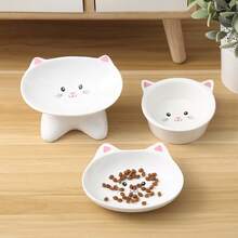 1pc New Pet Ceramic Bowl, Cat Bowl Ceramic Food Bowl, Protect Neck, Slanted Mouth Cat Food Water Bowl, Anti-Spill For Kittens - 300ml - View 1