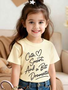 Young Girl Letter Print Short Sleeve T-Shirt - Apricot - View 9