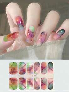 5 Sheets Marbled Nail Stickers Set - Women And Girls Self Adhesive Full Wrap Nail Stickers, Disposable Full Coverage Nail Polish Strips, DIY Nail Art Nail Essentials - Multicolor - View 7