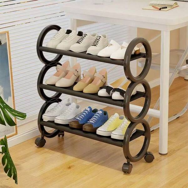 3-Tier Rotating Shoe Rack With 360° Swivel Wheels And Cute Ring Handle - Space-Saving Organizer Suitable For Small Spaces, Entryways And Apartments | Easy To Move, Clutter-Free Joy And Practical Shoe Storage