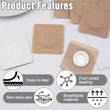 50pcs Castor Oil Pack Wraps, Disposable Self-Adhesive Organic Cotton Skin Covers For Abdomen Care, Absorbent Belly Button Pads For Abdomen Knees Feet- Skin Color - Brown - View 3