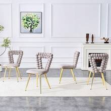 Krzesła do jadalni w kolorze jasnoszarym, z aksamitu w kolorze wielbłądziej wełny (zestaw 2 szt.) – trójkątne wycięcie, nogi z pozłacanego metalu, do stołu jadalnego, szafki i salonu - Jasnoszary - Zobacz 4