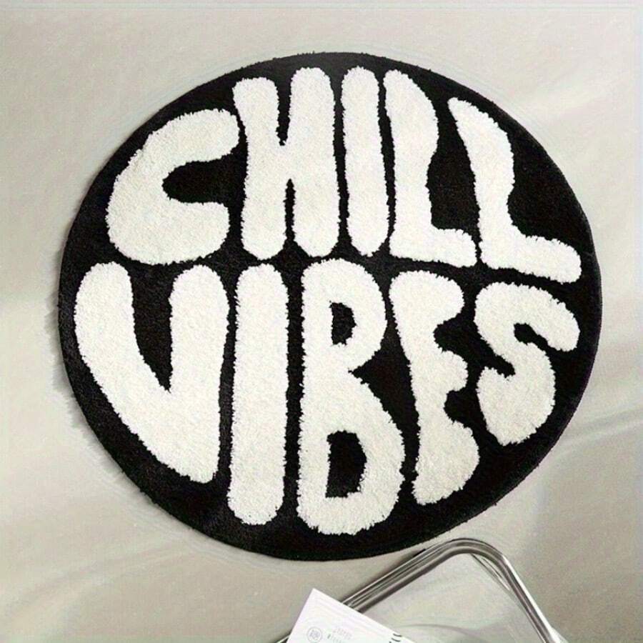 Velvet Rug - "Chill Vibes" Asymmetrical Circle Design, Suitable For Living Room & Bedroom, Holiday Home Decor, Modern Style, Material
