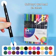 24/36/48支双头美术马克笔套装，适用于艺术家细头和毛笔，颜色随机，学生返校及成人书籍装饰绘画工艺套装礼品 - 彩色 - 查看 3