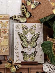 MOCARD 3pcs/Pack Vintage Butterfly Theme Gold Foil Stickers, Creative Aesthetic Decorative Stickers, DIY Scrapbooking Craft Materials, Holiday Gifts, Personalized Stationery Supplies - Green - View 2