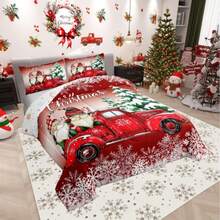 Castle Fairy Christmas Truck  Comforter Set Queen/King Size Santa Pine Snowflake Bedding Set   Adults Bedroom/Xmas Decor New Year Holiday Retro  Comforter Red Romantic Bedding Set 3pcs 2 Pillowcases - 紅色白色綠色 - 查看 2