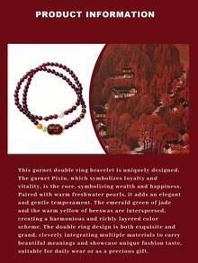 VE 1条高品质S925银天然石榴石多圈串珠手链，石榴石促进血液循环，貔貅雕刻寓意招财，玉石、珍珠、琥珀提供多重能量保护，手工编织弹性设计，时尚奢华珠宝，是送给女性的理想礼物，天然宝石颜色随机。