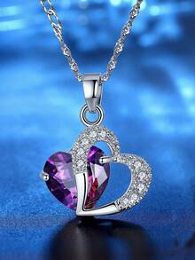 MONALLY 1 Set Romantic Heart-Shaped Crystal Earrings & Necklace Set, Women's Jewelry Silver Heart Pendant Necklace, Heart Choker Necklace, Perfect Valentine's Day Gift, Women's Fashion Accessories - Jewelry Set - View 5