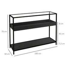 HOMCOM Console Table With 2 Shelves, Hall Table With Glass Top And Shoe Rack, Steel, Black, 100 X 30 X 78 Cm - Black - View 3