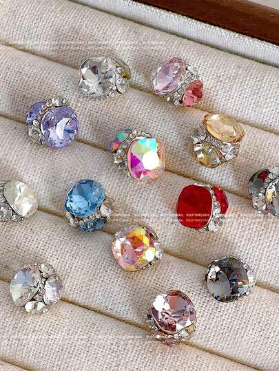 15颗奢华方形手工水钻美甲装饰品，闪亮水晶合金钻石，金箔美甲配件，超闪亮炫彩3D金属美甲饰品，美甲用品，美甲宝石