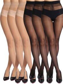 1pc/3pcs/6pcs 20D Solid Women's Tights, Ultra-Thin Pantyhose With Reinforced Toe, High Waist Long Socks - Recommended For 40-60kg Body Weight - Multicolor - View 2