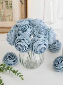 6/12/250 Peças Flor de Peônia Artificial com Haste, Adequada para Decoração de Casamento, Decoração de Bolo, Decoração de Mesa da Sala de Estar, Plantas Artificiais, Decoração de Primavera/Verão, Presente de Aniversário, Essencial para Feriados, Decoração de Quarto, Decoração de Ambiente, Decoração Doméstica, Dia dos Namorados, Presente de Ano Novo - Azul Nebuloso - Visão 3
