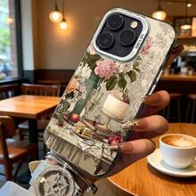 Funda de Teléfono Transparente Diseño de Pastel de Fiesta de Té Floral y Flores para iPhone 13 14 15 Pro Max y  Galaxy S23 S24 Plus Opción de Regalo Ideal para Todas las Estaciones - Plateado - Ver 6