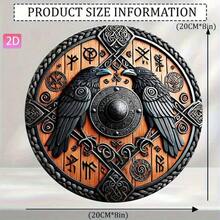 CIFbuy Viking Shield Metal Wall Art - 8 Inch Round Norse Decor With Celtic Knot & Raven Design, Durable Medieval Decor For Home, Bar, G - 彩色 - 查看 8