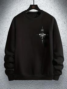 Sudadera de Cuello Redondo Forrada para Hombre - Negra Estampada Diseño e Impresión de Símbolo Místico Cómoda y Abrigada, Fácil de Lavar, Estilosa y Versátil - Negro - Ver 1