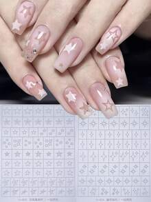 2 Sheets Airbrush Stencils Nail Stickers Irregular Pentagram Star Four-Pointed Star Hollow French Nail Art Sticker Decals Printing Templates Stencil Tool Manicure Tips Decoration Nail Supplies