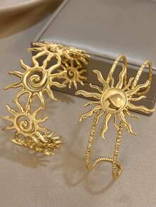 18K镀金不锈钢波西米亚风复古太阳图案手镯套装，女士艺术宣言珠宝，妈妈礼物，圣诞节、感恩节、嘉年华、婚礼、锐舞派对/舞会/日常配饰，周年纪念日、情人节、生日、伴娘礼物，波西米亚风珠宝