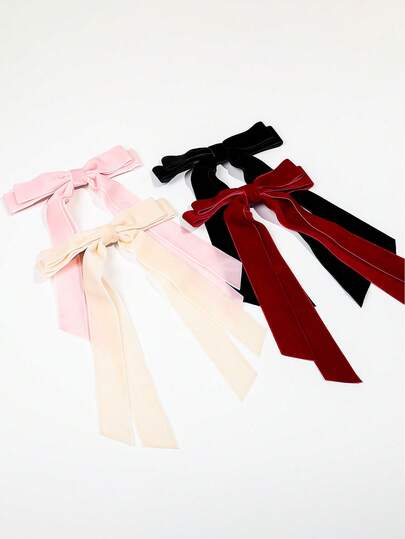 4个装女士可爱多色蝴蝶结发夹，丝绒蝴蝶发卡，简约鸭嘴夹发饰，适合日常佩戴，爪夹，发卡