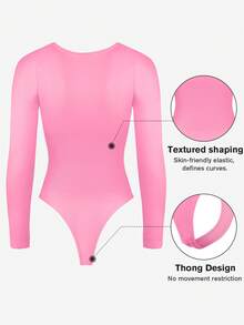 1 bộ áo liền quần nữ không đường may, tay dài, cổ tròn, thiết kế dây mảnh phía sau, giúp phẳng bụng, định hình vóc dáng, thắt eo. - Hồng - Xem 4