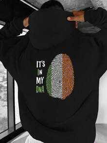 Men's Plus Size Ireland Flag Fingerprint Hoodie - Is In My DNA Pattern, Gray Sweatshirt, Orange And White Stripes, Loose Fit With Long Sleeves, Comfortable Polyester Blend, Suitable For Casual Wear, Comfortable Clothing. |     Design Of The Irish Flag |     Durable Fabric, PLUS SIZE - 黑色 - 查看 1