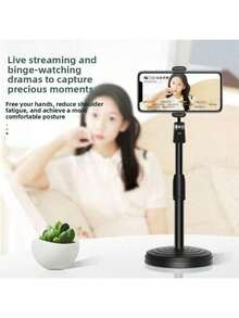 1. 可折叠 360° 旋转可调节高度防滑防水 ABS 桌面手机支架，适用于办公室、直播、看电影、厨房和旅行（通用，适用于所有型号） - 黑色 - 查看 6