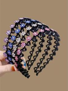 2/4件装儿童可爱花朵水晶发箍，简约时尚卡通发带，百搭优雅可爱女孩发饰 - 彩色 - 查看 4