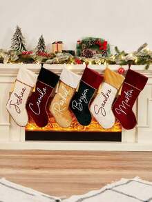 Personalized Christmas Large Capacity Gift Socks, Heat Transfer Printed Letter, Patchwork Dual-Color Name Tassel Socks, Velvet Letter Christmas Tree Hanging Decor, Home Decor, Christmas Stocking Ornament, Christmas Decoration Gift Socks - Multicolor - View 8